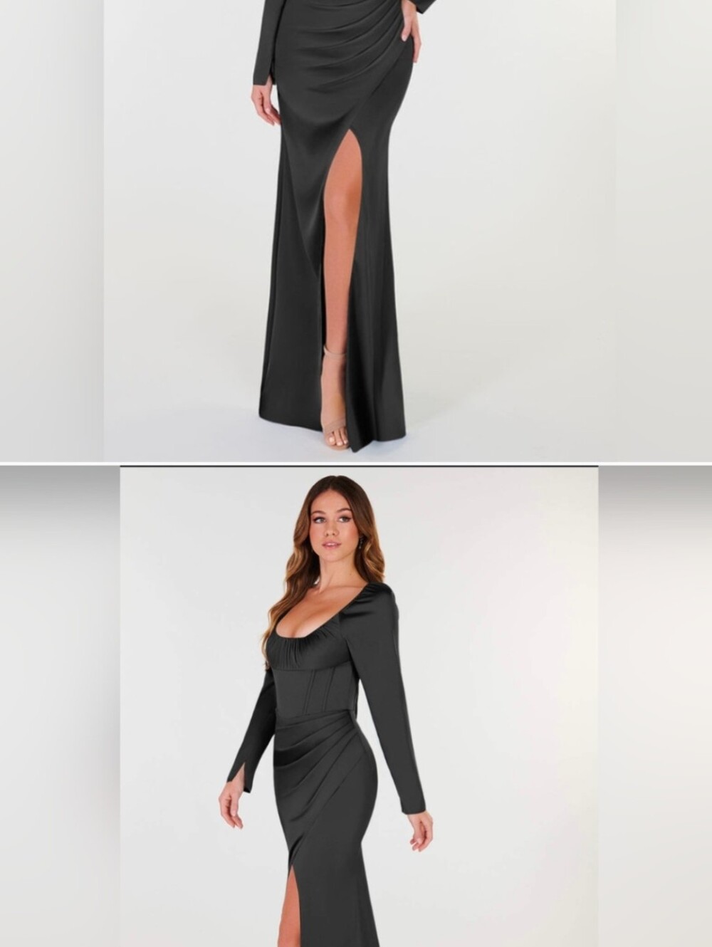Azazie Zeta Black Long Sleeve Maxi Dress with Ruched Side